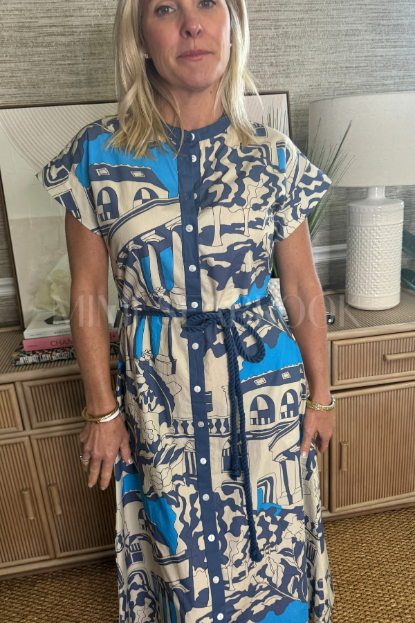 Cap Sleeve Shirt Dress, Roma Blue by Oliphant