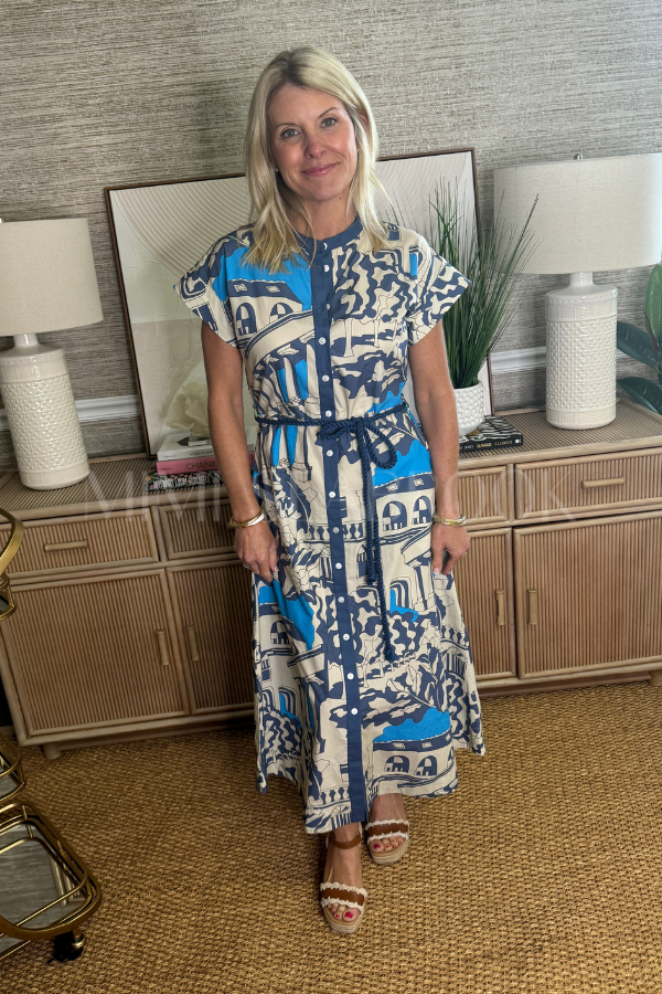 Cap Sleeve Shirt Dress, Roma Blue by Oliphant