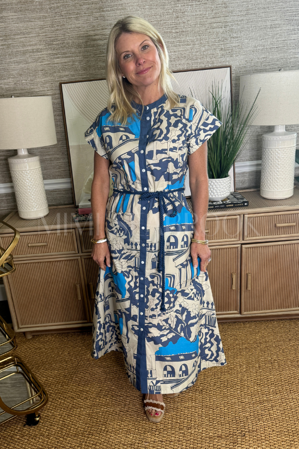 Cap Sleeve Shirt Dress, Roma Blue by Oliphant