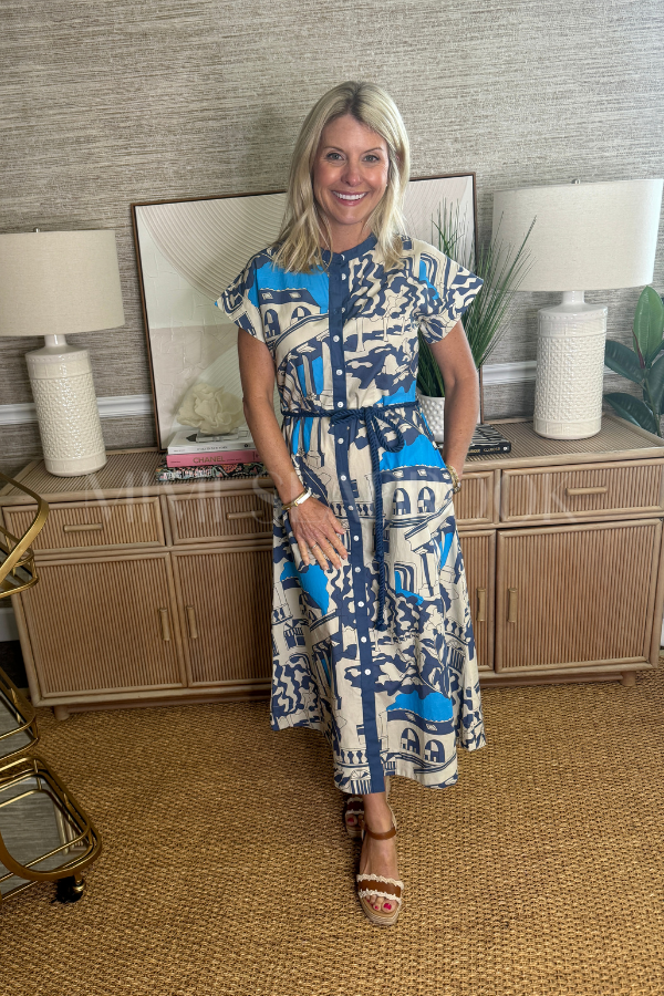 Cap Sleeve Shirt Dress, Roma Blue by Oliphant