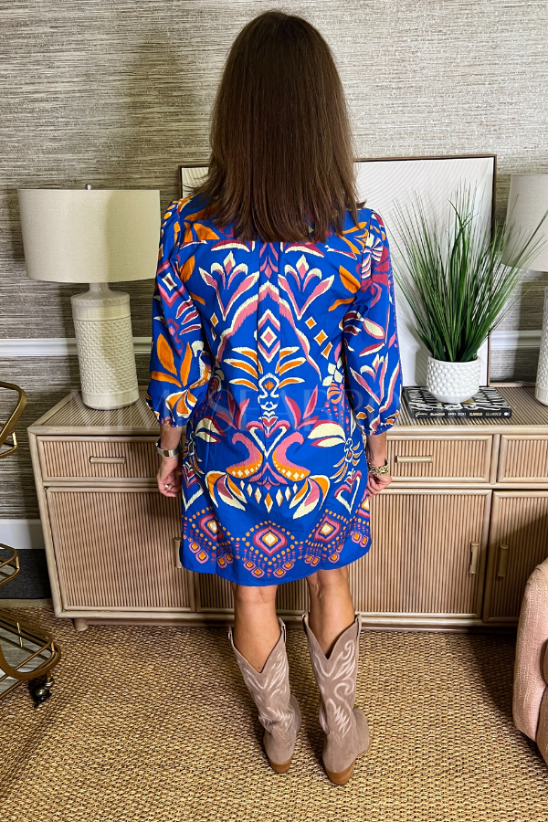 Carlisle dress, cobalt ikat
