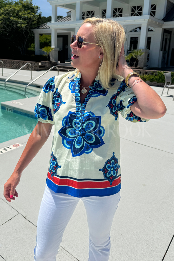 Carly top, geometric florals