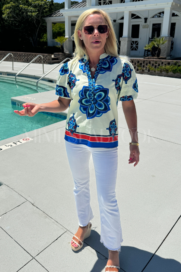 Carly top, geometric florals