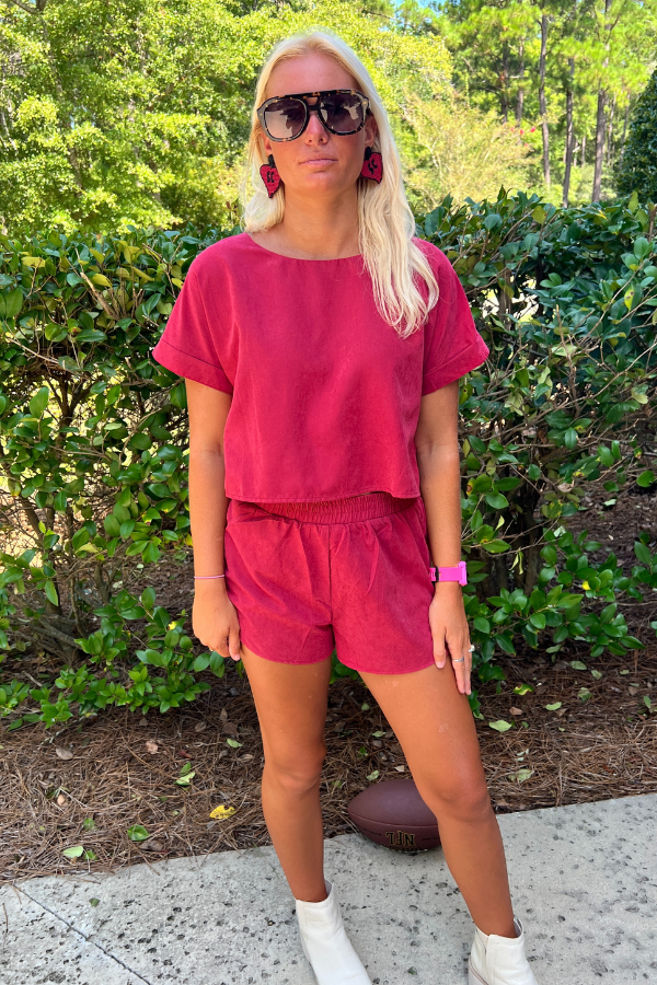 Chandler shorts set, crimson