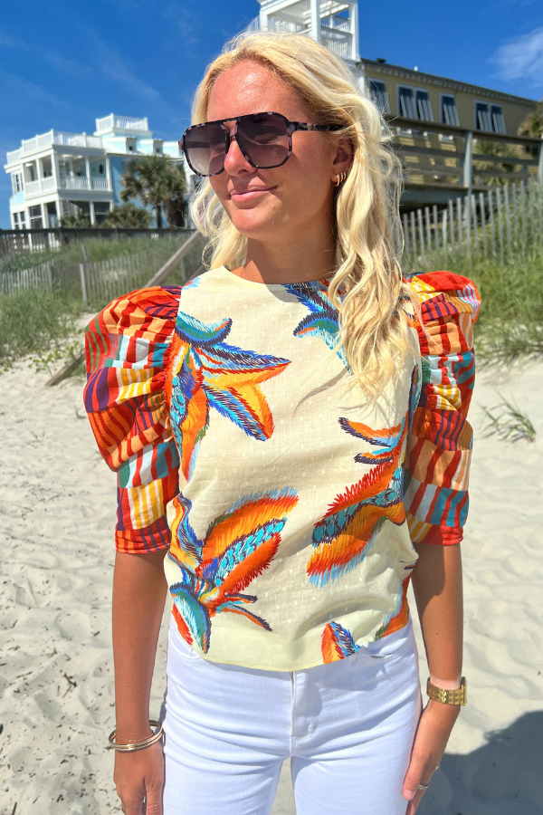 Charleston Top, tropical print by King + Pitt