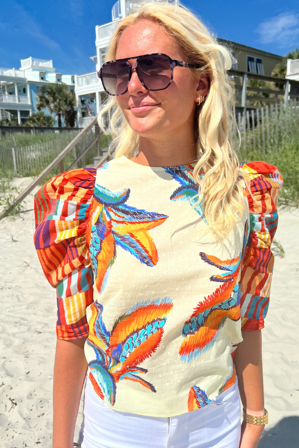 Charleston Top, tropical print by King + Pitt