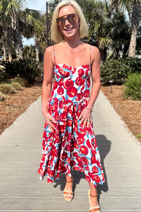 Cherry Blossom Sleeveless Midi Dress by Farm Rio