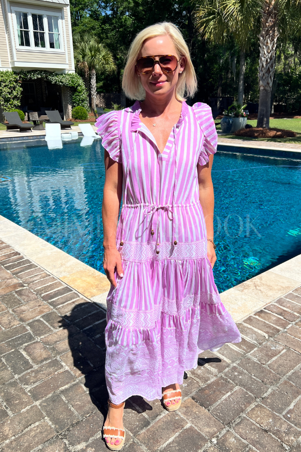 Cinched Flirty Midi Dress, Santorini Lilac by Oliphant – Mimi Seabrook