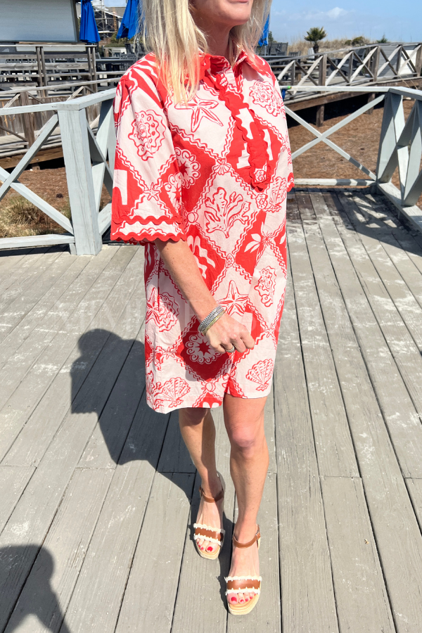 Collared Shirt Dress, Asterias Red