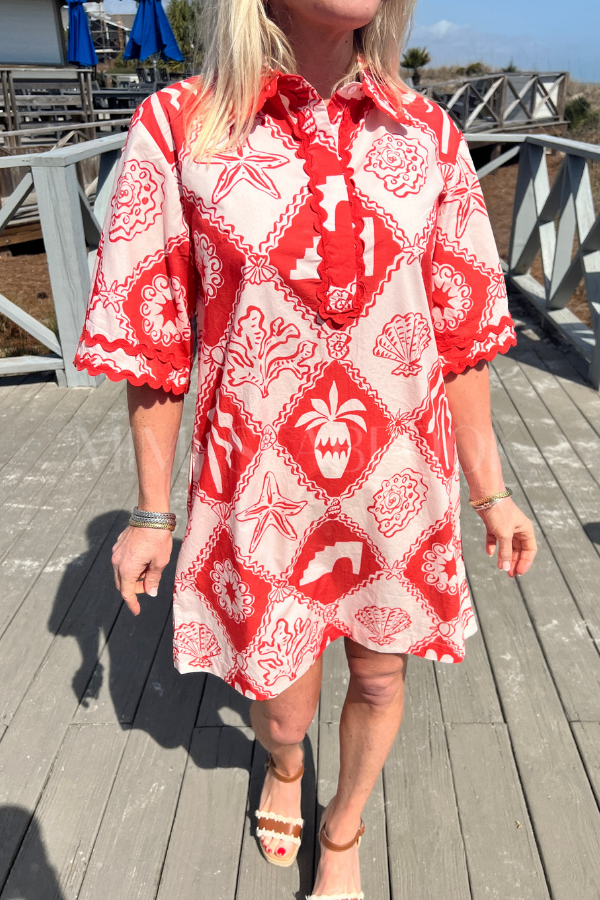 Collared Shirt Dress, Asterias Red