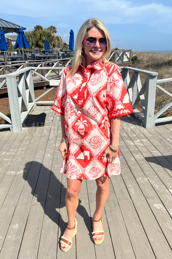 Collared Shirt Dress, Asterias Red