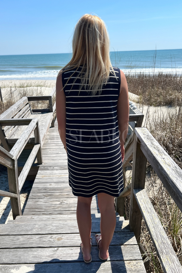 Crafton dress, navy/cream – Mimi Seabrook