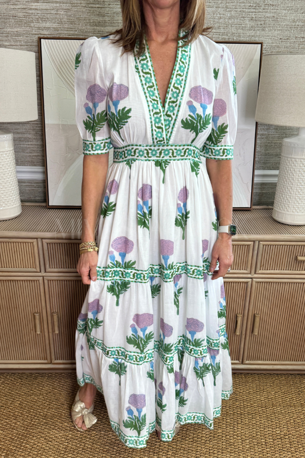 Cuffed V-Neck Maxi Dress, bloom lilac by Oliphant