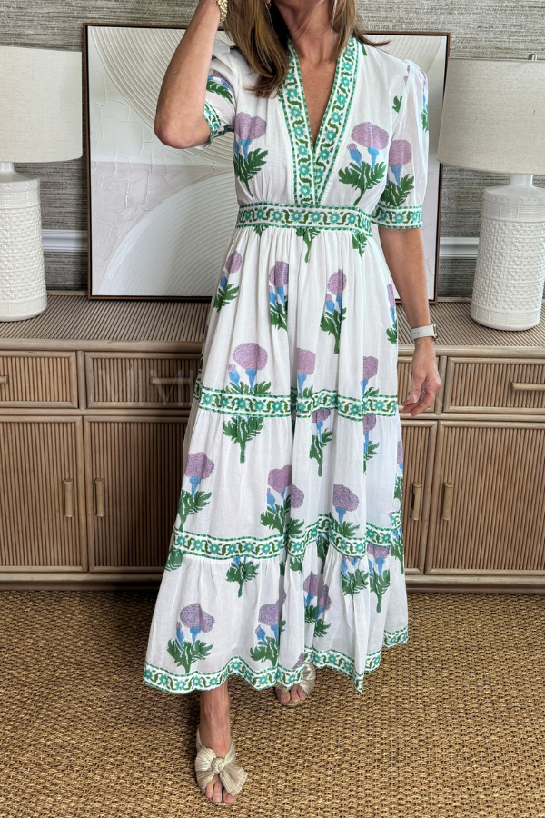 Cuffed V-Neck Maxi Dress, bloom lilac by Oliphant