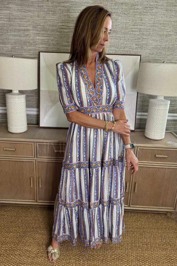 Cuffed V-Neck Maxi Dress, haveli peri by Oliphant