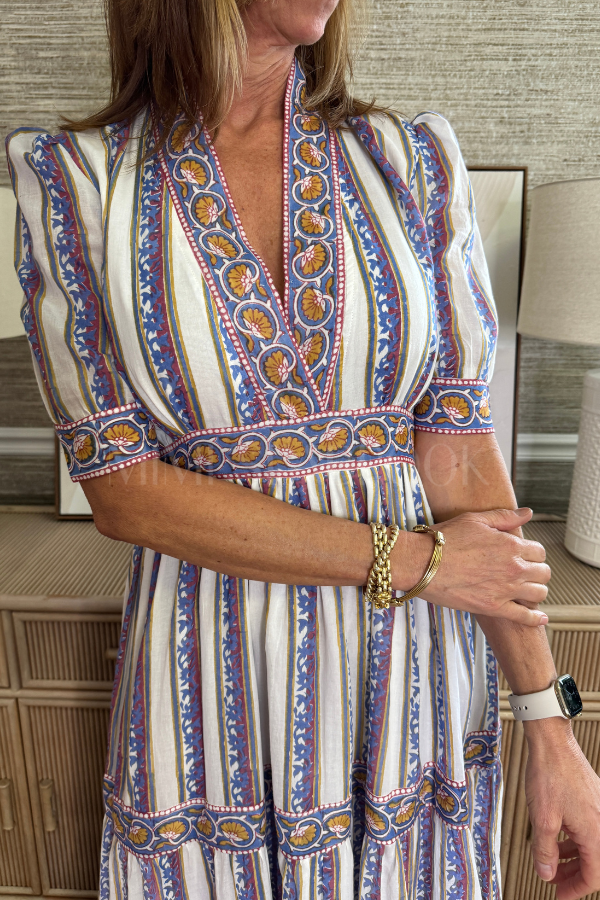 Cuffed V-Neck Maxi Dress, haveli peri by Oliphant