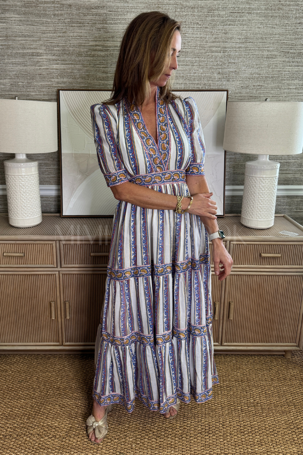 Cuffed V-Neck Maxi Dress, haveli peri by Oliphant