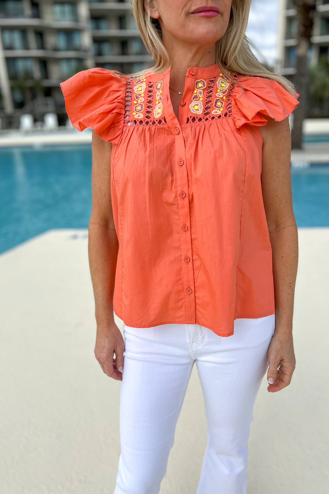 Jomarie top, floral/coral