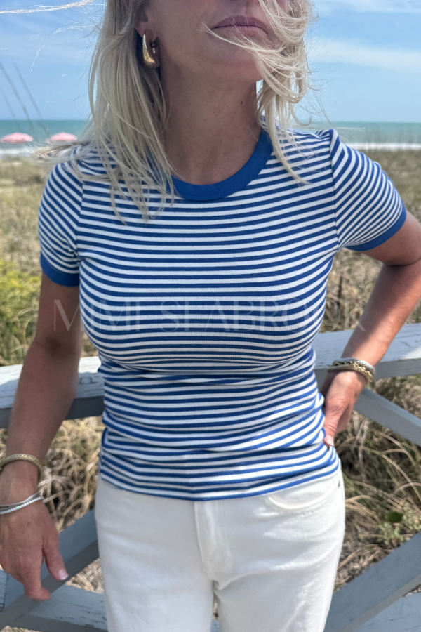 Deirdre top, blue ivory