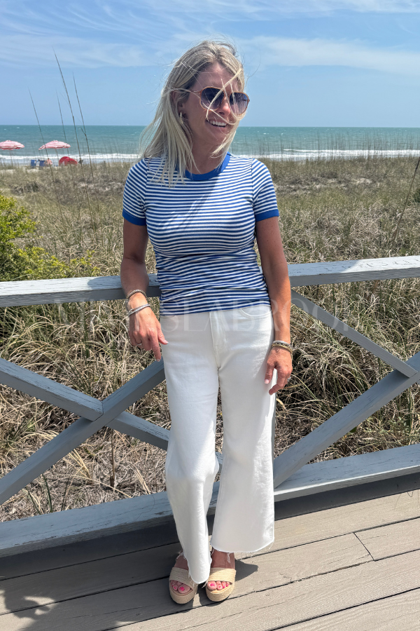 Deirdre top, blue ivory