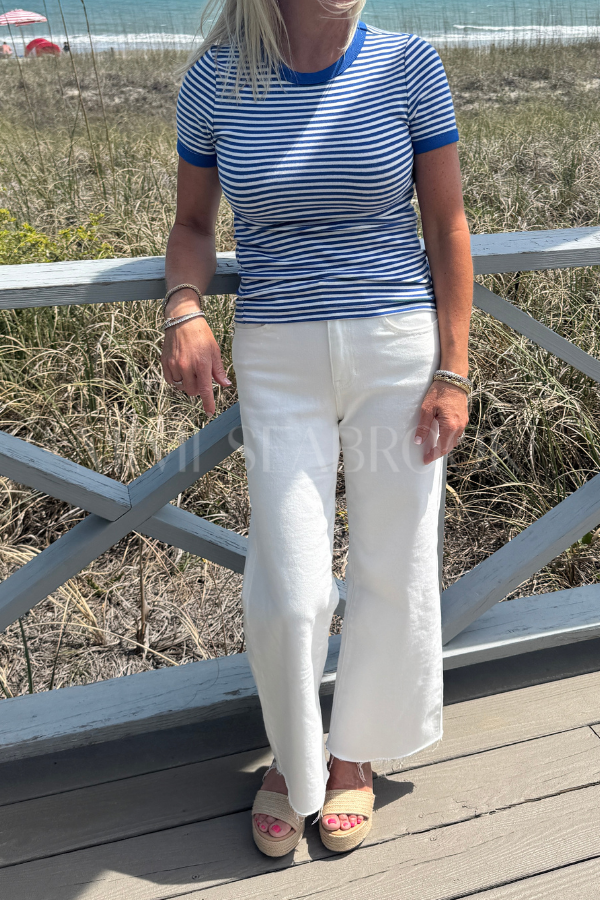 Deirdre top, blue ivory