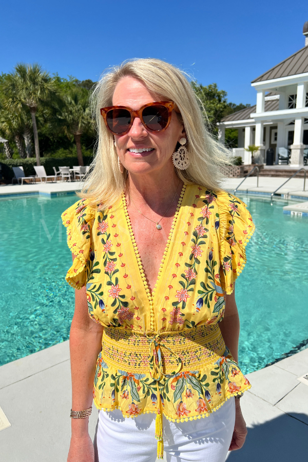 Delicate Flowers Stripes Yellow Blouse by FARM RIO