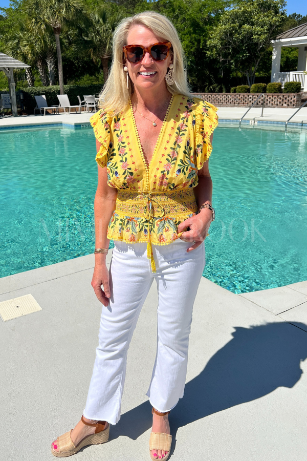 Delicate Flowers Stripes Yellow Blouse by FARM RIO