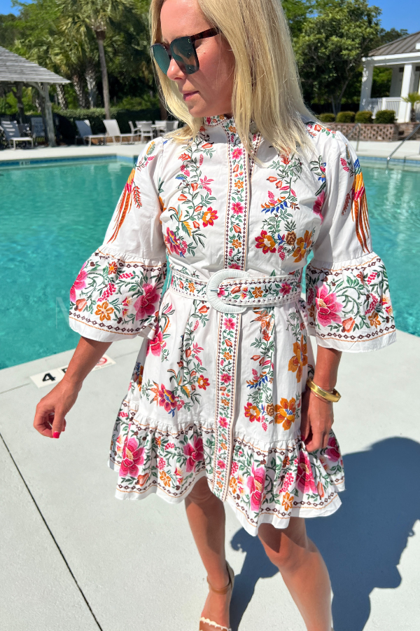 Delicate Forest Scarves Off-White Mini Dress by Farm Rio