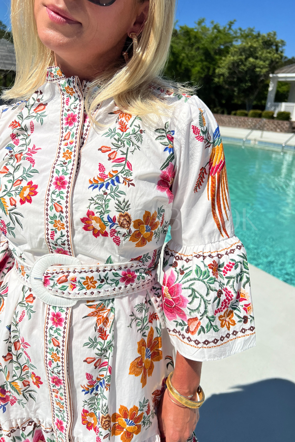 Delicate Forest Scarves Off-White Mini Dress by Farm Rio