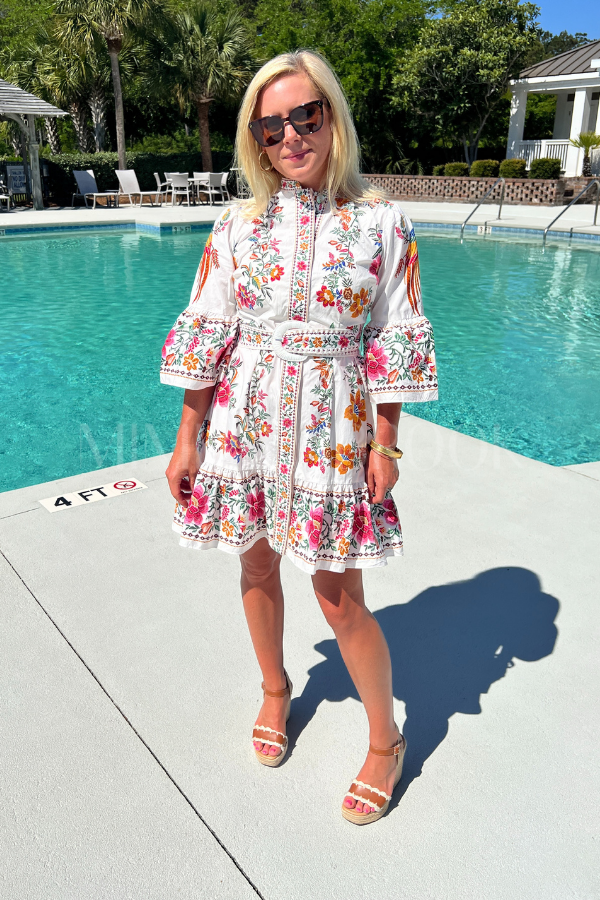 Delicate Forest Scarves Off-White Mini Dress by Farm Rio