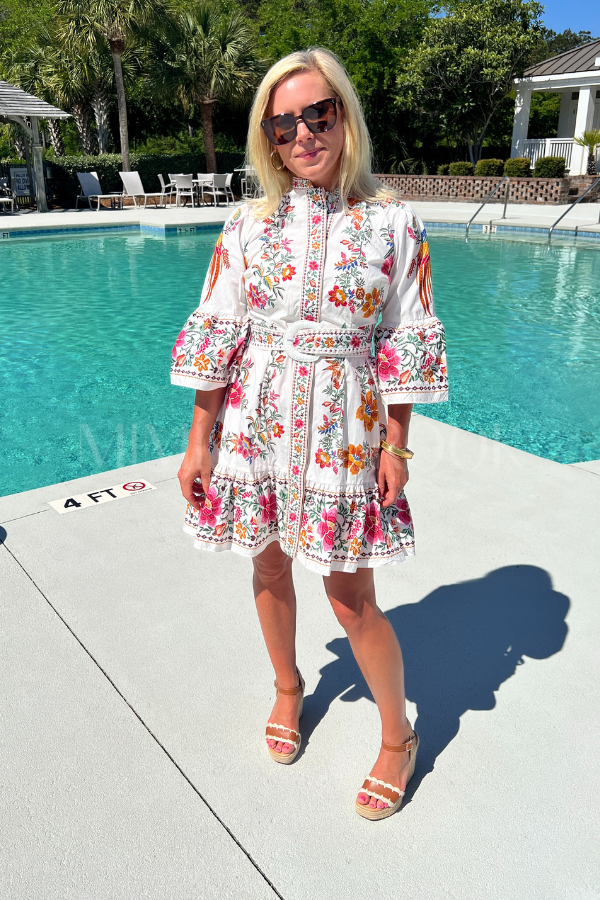 Delicate Forest Scarves Off-White Mini Dress by Farm Rio