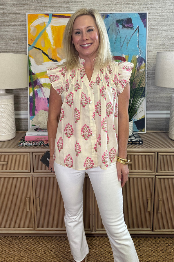 Doyle top, cream floral