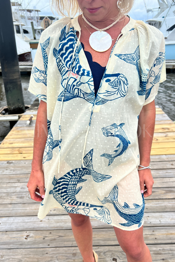 Duck Key Cover up Dress by King + Pitt, silver king print