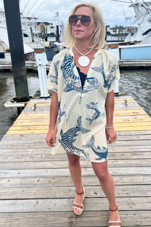 Duck Key Cover up Dress by King + Pitt, silver king print