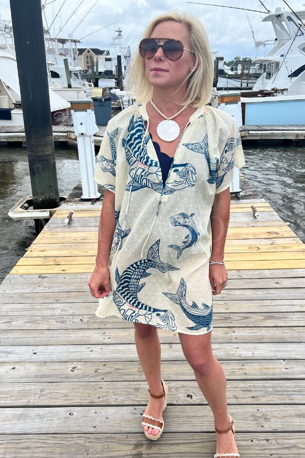 Duck Key Cover up Dress by King + Pitt, silver king print