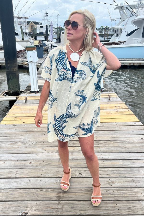 Duck Key Cover up Dress by King + Pitt, silver king print