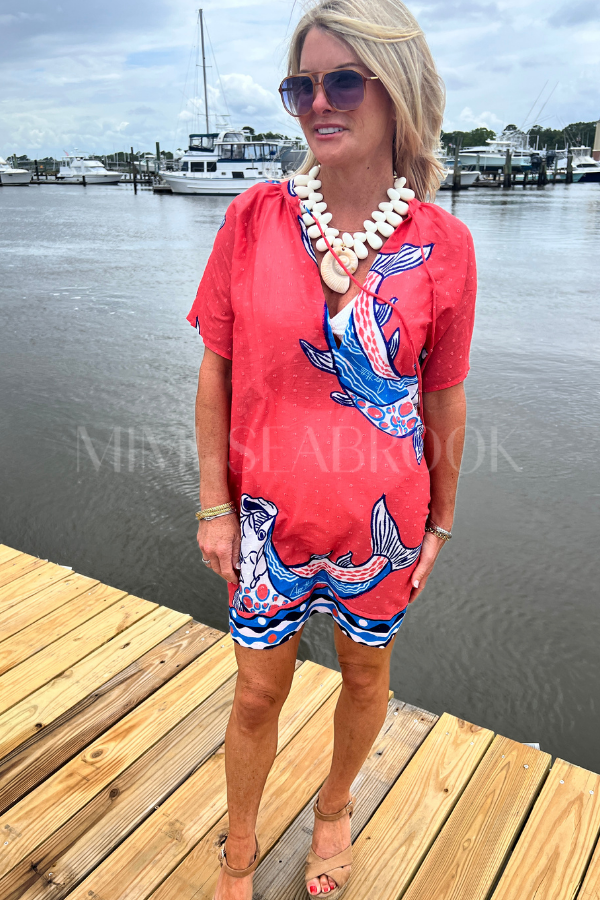 Duck Key cover up Dress by King + Pitt, sunset tarpon print