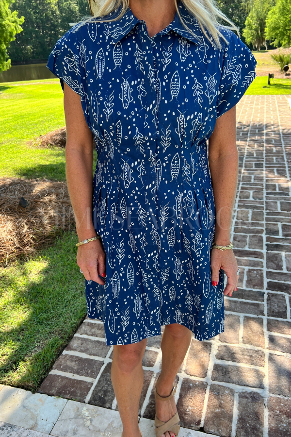 Elara dress, fish print