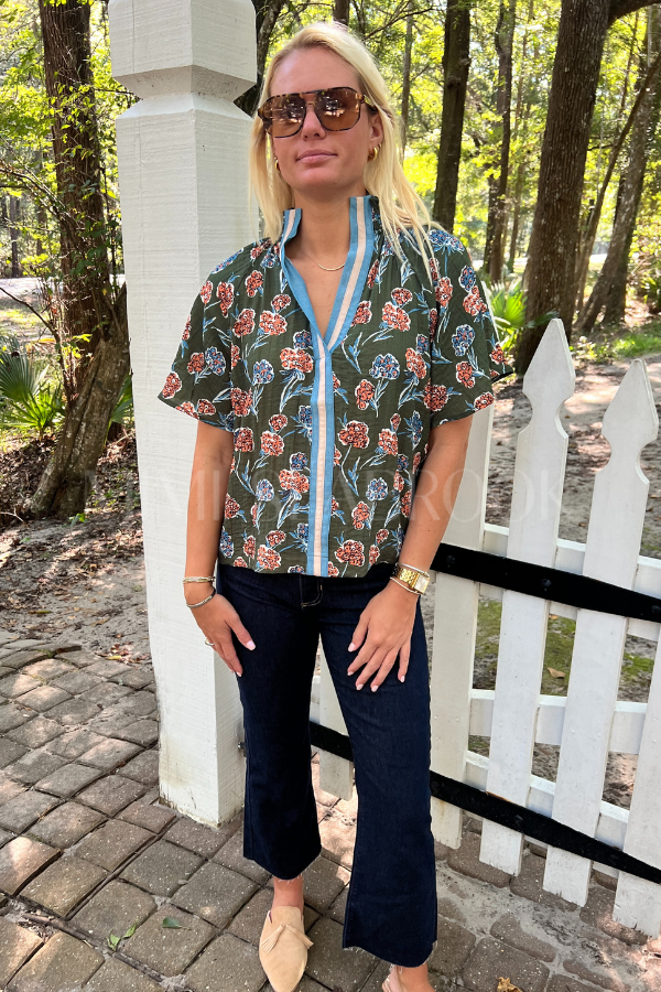 Elia top, green multi