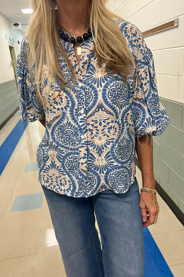 Elisha top, blue multi