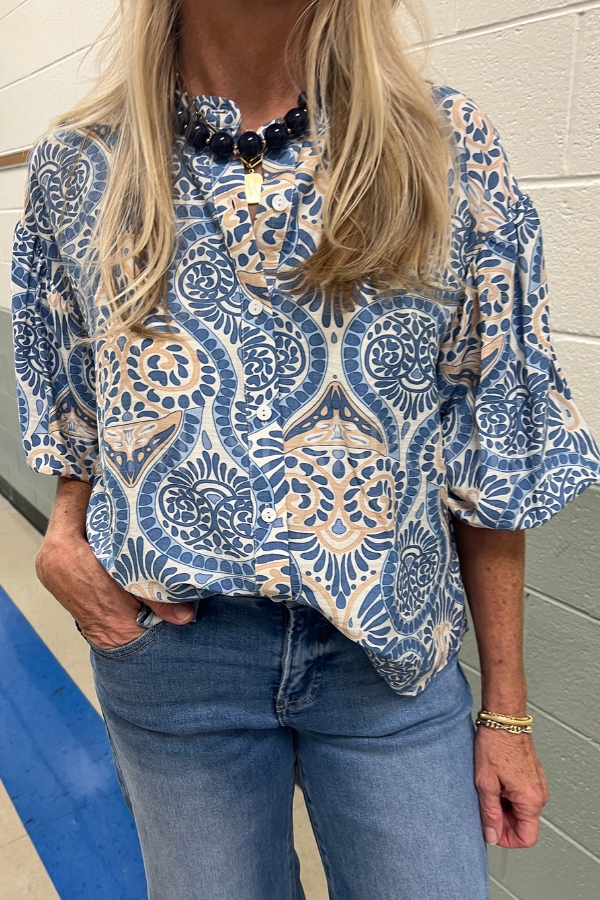 Elisha top, blue multi