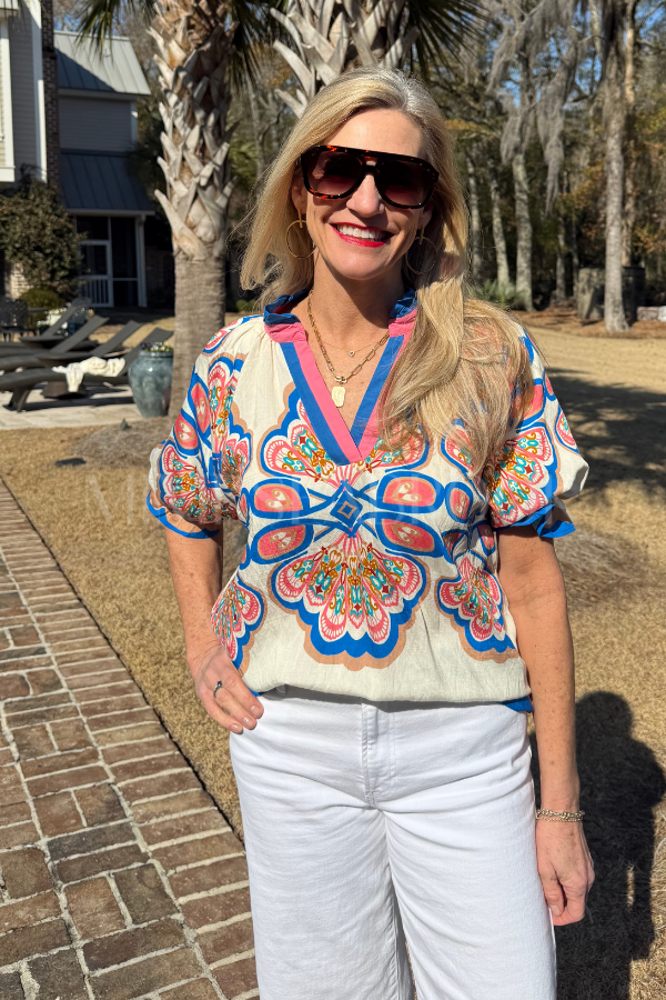 Elnora top, ecru mix