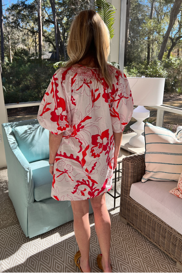 Embroidered Button Mini Dress, Orchid Red by Oliphant