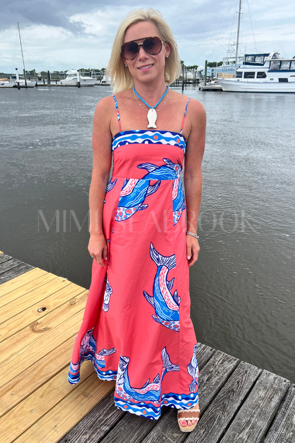 Exumas Dress by King + Pitt, sunset tarpon print