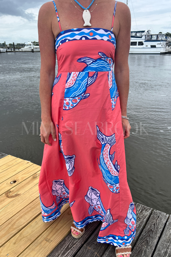 Exumas Dress by King + Pitt, sunset tarpon print