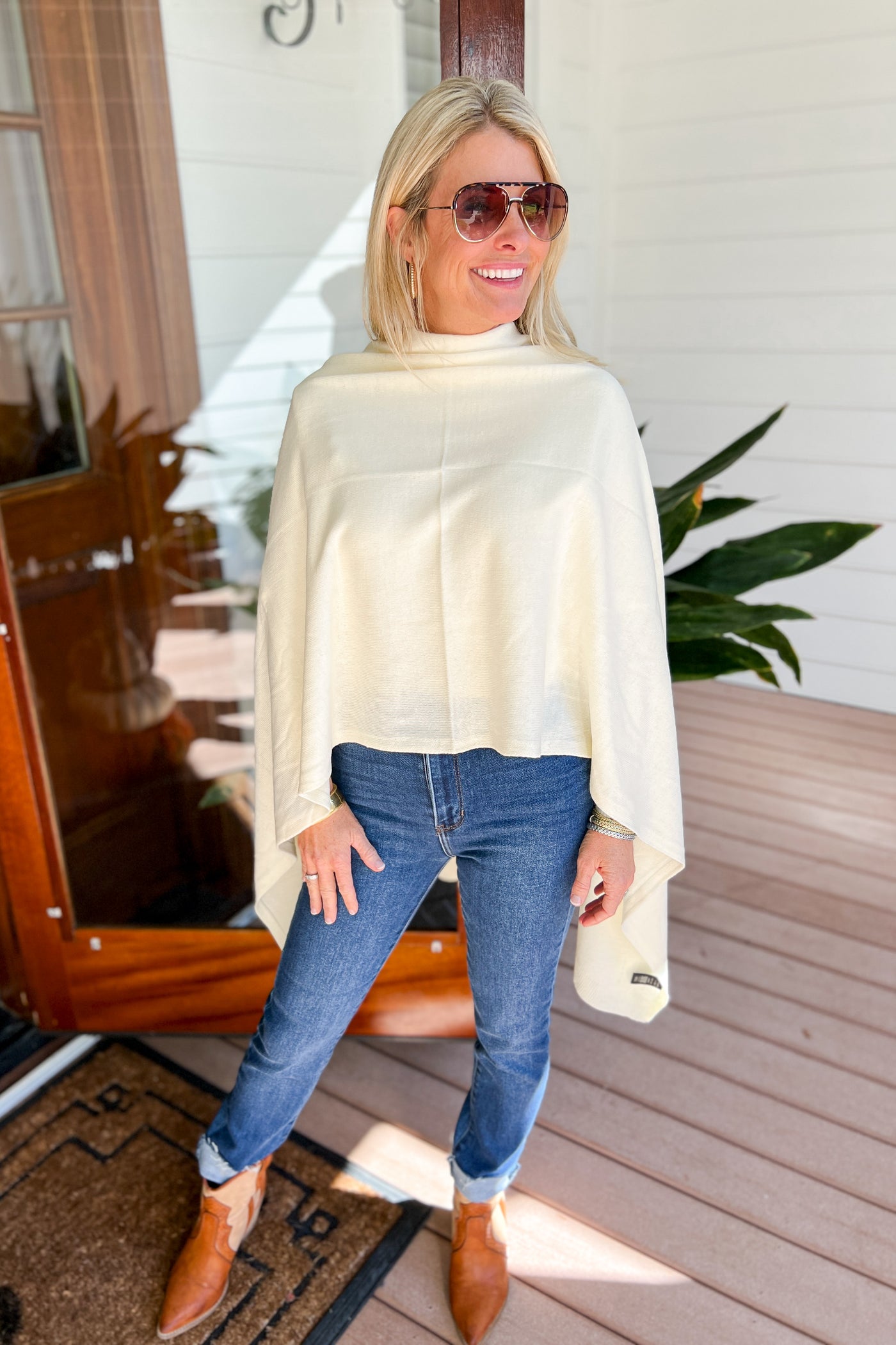 Settlers Poncho  4-way wrap poncho and scarf, cream