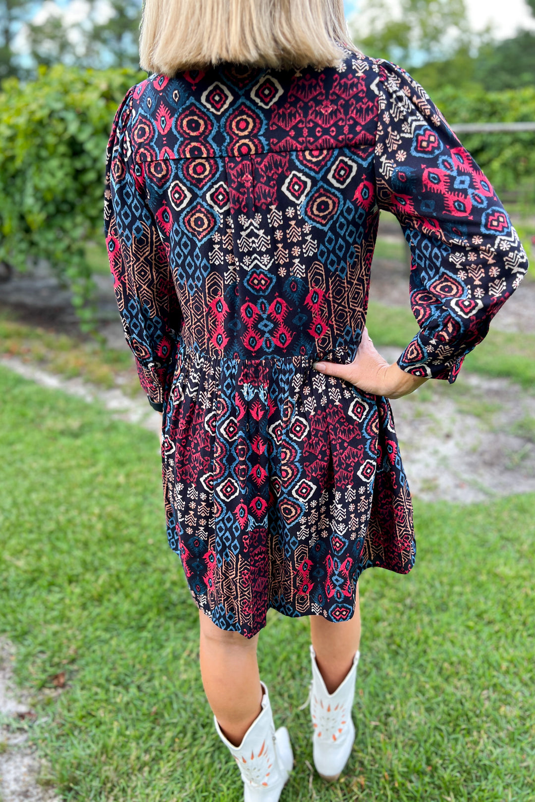 Baldree dress by King + Pitt, aztec print