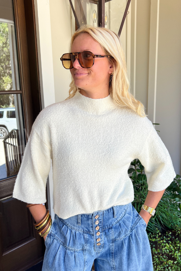 Faulkner sweater top, cream