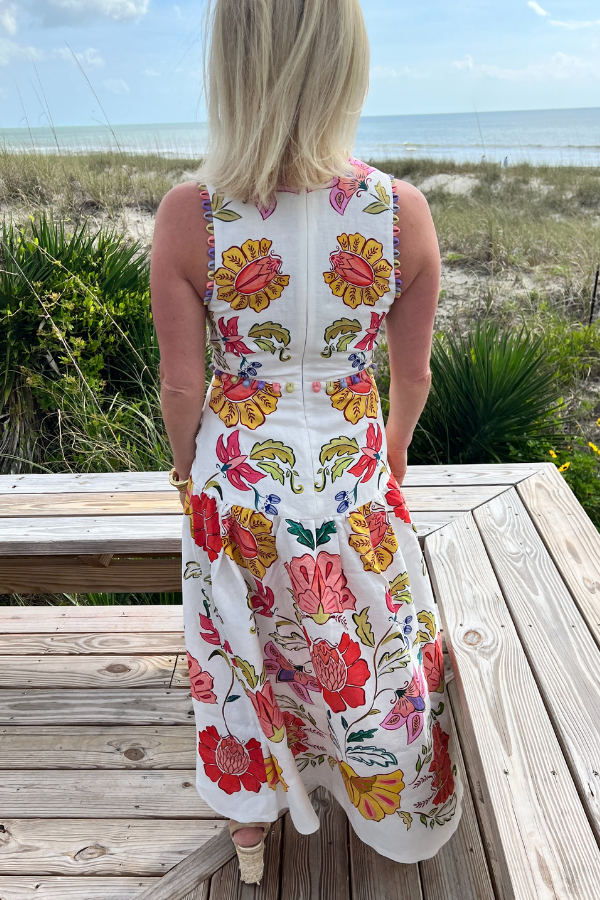 Floral Insects Off White V Neckline Sleeveless Maxi by Farm Rio