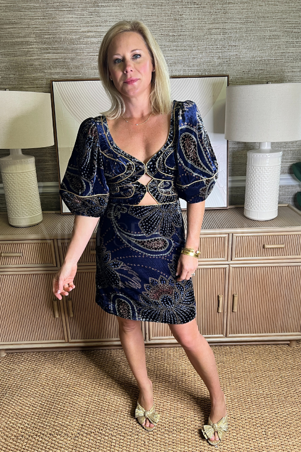 Floral Glam Scarf Blue Velvet Mini Dress by Farm Rio